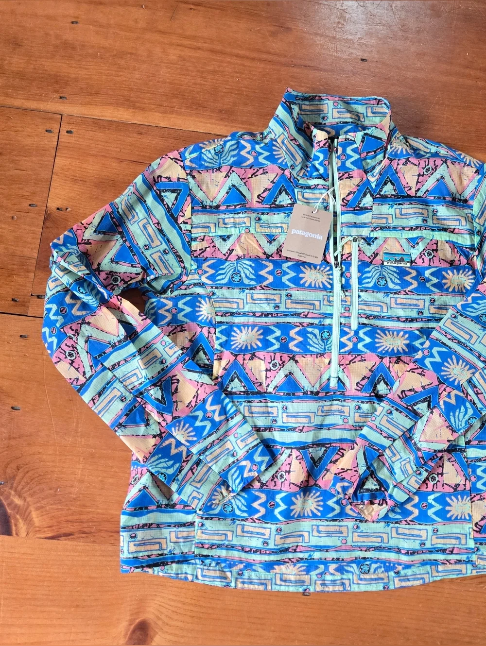 Patagonia Multicolor Geo-Print 1/2 Zip Pullover in Aqua, Pink Size Small Nwt Lo - Picture 1 of 4